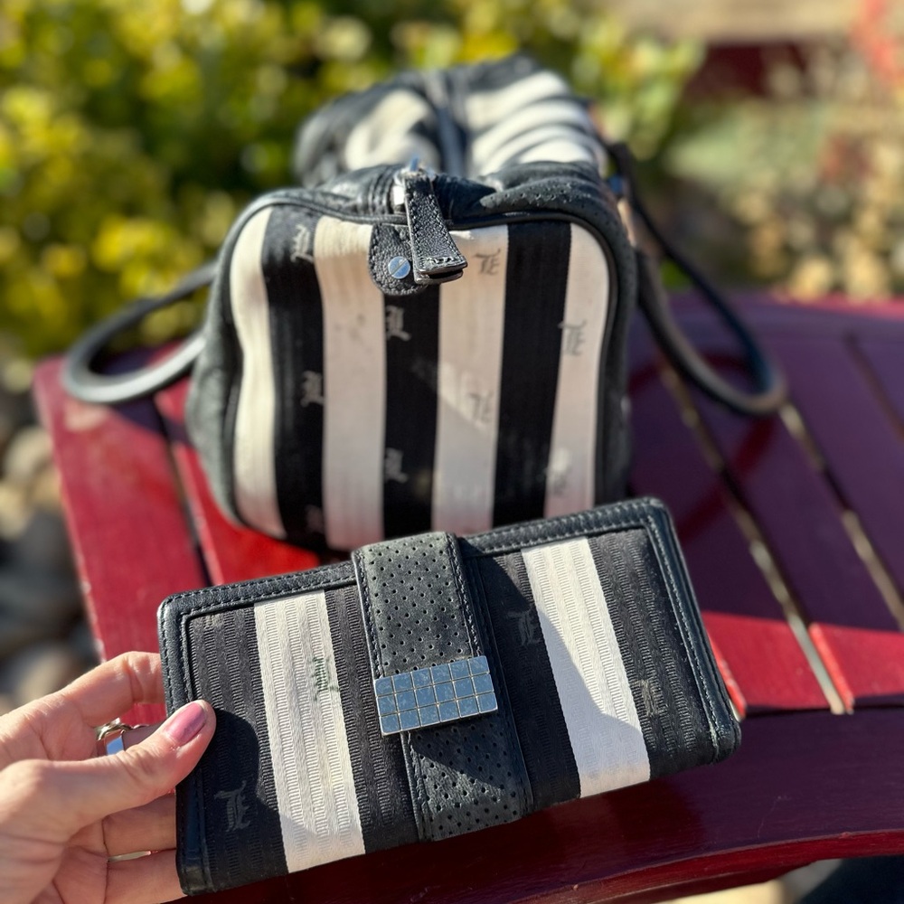 RARE - L.A.M.B. Black & White Striped Satchel and Wallet